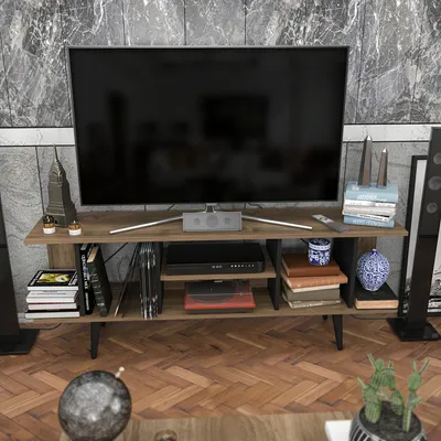 Produktbild von Skye Decor, Akya - Walnut, Black, Fernsehtisch, Nussbaum, 100 % MELAMINBESCHICHTETE SPANPLATTEN, 160 x 35 x 38,6 cm