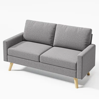 Produktbild von BEALIFE 2-Sitzer Sofa 157x72x85 cm mit Holzfüßen & Armlehnen | Polsterstoffbezug für kleine Wohnungen & Homeoffice | Hellgrau/Dunkelgrau AR73