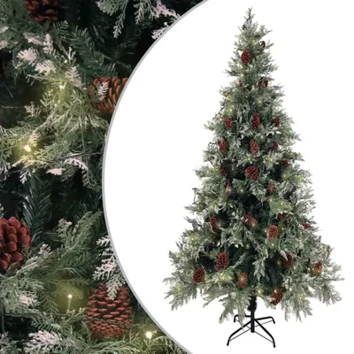 Produktbild von The Living Store Weihnachtsbaum mit Beleuchtung und Kiefernzapfen 225 cm PVC&PE
