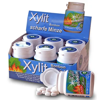 Produktbild von Xylit Birkenzucker Bonbon Frische Minze | 6 x 70g | 600 Xylit Bonbons für angenehmen Atem | zuckerfrei, vegan, ohne Aspartam