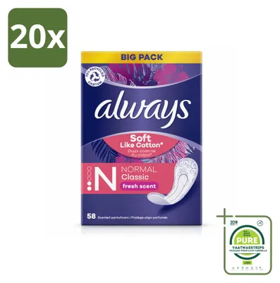 Imagen del producto de 20 unidades de protectores diarios Always Discreet Fresh, talla normal, paquete grande