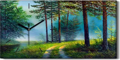 Produktbild von Dekor Leinwand Uhr Wandbilder Geräuschlos 60x30 Malerei Wald Bäume Natur - schwarze Hände