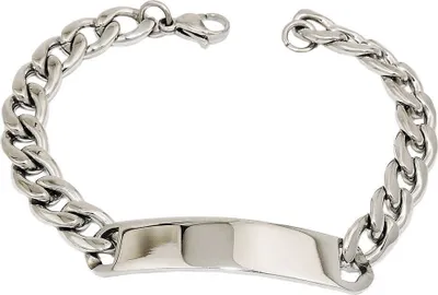 Produktbild von 9mm Herren Schildband Panzer-Armband aus Edelstahl mit Gravurplatte 21cm