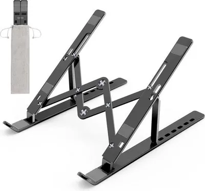 Produktbild von Unyqoos® Laptopständer faltbar – höhenverstellbarer Aluminium-Notebookhalter 6,5–6 cm, belüftet, 6 mm Legierung, bis 10 kg, für 10–15,6 Zoll Laptops, schwarz