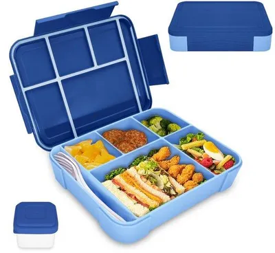 Immagine prodotto di Contenitore per il pranzo Ibbenzoa® per bambini – 1300 ml, a prova di perdite, con scomparti, guarnizione in silicone e 2 bottoni di sicurezza, adatto per alimenti, senza BPA