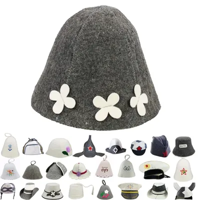 Produktbild von Saunahut aus Wollfilz (Weiße Blumen 1065) Saunamütze mit witzigen Motiven, Filz Kopfschutz Saunakappe Filzkappe Mütze Filzhut Kappe Sauna Hut