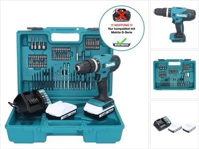 Zdjęcie produktu dla Wiertarka udarowa 18 V Li-Ion (2x 2,0 Ah) z zestawem 74 akcesoriów - MAKITA HP488DAEX1
