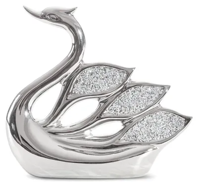 Zdjęcie produktu dla Figurka glamour łabędź ceramiczny srebrny 27x8x26 cm