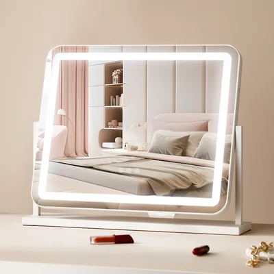 Produktbild von VEVOR Hollywood Schminkspiegel mit Beleuchtung, Kosmetikspiegel mit 3 Farbbeleuchtungsmodi, Schminkspiegel mit LEDs & 5-facher Vergrößerung, USB, Smart-Touch-Steuerung, 360°-Drehbar, 547x447mm
