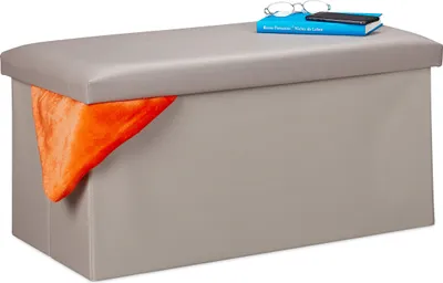 Produktbild von Relaxdays Sitzbank mit Stauraum, Kunstleder, faltbar, gepolstert, Flur, Schlafzimmer, HBT 37,5 x 76,5 x 38,5 cm, grau