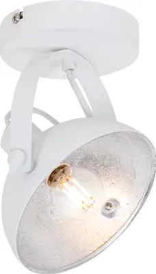 Produktbild von QAZQA - Industrie I Vintage I Industrie I Vintage I Deckenleuchte I Deckenlampe I Lampe I Leuchte weiß mit Silber 15 cm verstellbar – Magnax I Wohnzimmer - Stahl Rund - LED geeignet E14