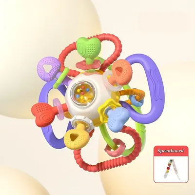 Produktbild von Baby Beißring mit Schnullerkette – Montessori Greifspielzeug BPA-frei