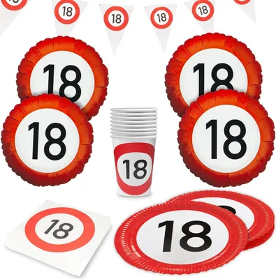 Produktbild von Happy Birthday 18 – Partyset 5-tlg. mit Tellern, Bechern, Servietten & Ballons