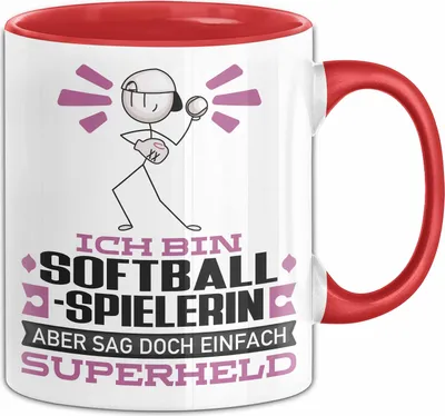 Produktbild von Softballspielerin Geschenk Tasse Ich Bin Softballspielerin Aber Sag Doch Einfach Superheld Lustige Geschenkdiee für Softballspielerin Kaffee-Becher (Rot)