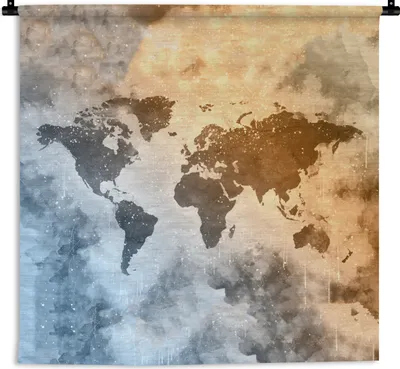 Produktbild von MuchoWow® Wandteppich Wandbehang Weltkarte - Abstrakt - Farben 150x150 cm Tapisserie Dekoration Wandtuch - Wohnaccessoires - Modernes