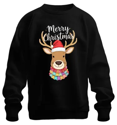 Produktbild von Merry Christmas Weihnachten Rentier Nikolausmütze niedlich Sweatshirt Pullover, Schwarz, M