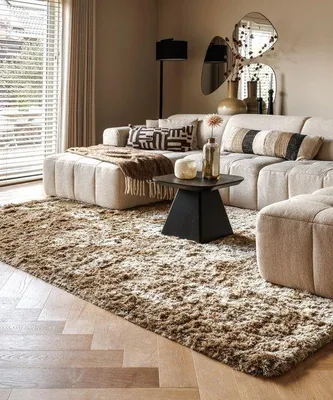 Image de Tapis en velours Unyqoos® Auréa – Beige, 160 x 240 cm, à poils longs et texturé, 100% polyester, aspect velouté, amortissement doux