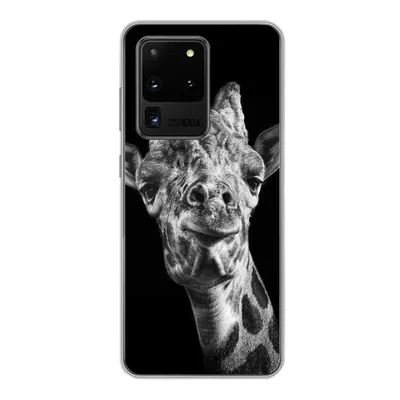 Produktbild von MuchoWow® Handyhülle Schutzhülle Hülle für Samsung Galaxy S20 Ultra Giraffe vor schwarzem Hintergrund in schwarz und weiß Silikon Softcase Handy Hülle - Karteninhaber