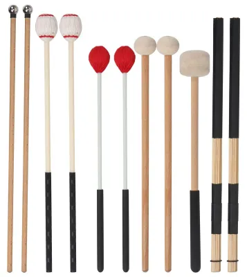 Produktbild von 11-teiliges Drumsticks Set - Holz Snaredrumsticks - Tragetasche - Percussion Stimmhammer