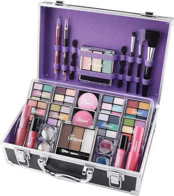 Produktbild von Bliss Make-upkoffer mit veganistischen Make-up-Produkten - Komplettes Make-up-Set für Augen, Lippen und Augenbrauen - Aluminiumrahmen Organizer mit Pinsel Make-up Koffer für Mädchen