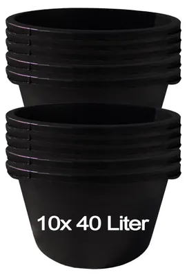 Produktbild von Hossi's Wholesale 10x Mörtelkübel 40L - stabile Baueimer mit Skala, robuste Maurerkübel aus Kunststoff, stapelbar & leicht zu reinigen - ideal für Baustelle, Garten & Heimwerkerprojekte