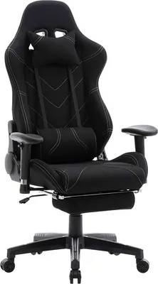 Obrázek produktu pro Herní židle – černá – ergonomická – výškově nastavitelná – s opěrkou nohou – látkový potah – herní a kancelářská