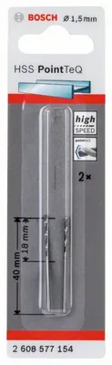 Produktbild von Metallspiralbohrer HSS PointTeQ, DIN 338, 1,5 mm, 2er-Pack