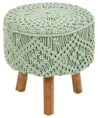 Produktbild von BELIANI Hocker Hellgrün aus Baumwolle 40 x 40 cm Rund Makramee Muster Geflochten Boho Stil Fußhocker für Wohnzimmer Kinderzimmer Flur