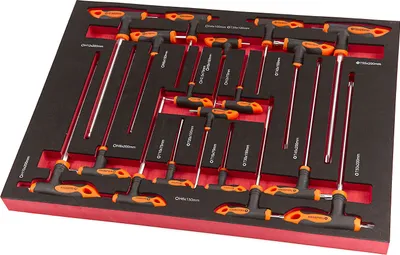 Productafbeelding van T-greepset, 18-delig, met schuimverpakking voor gereedschapskoffer - 390 x 545 x 40 mm