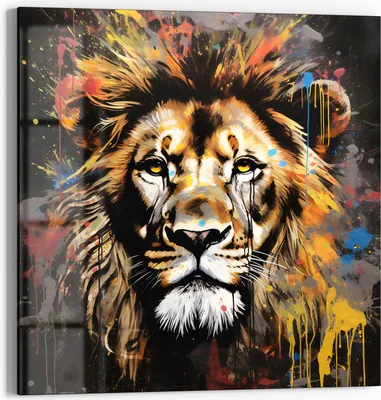 Produktbild von DEQOART Glasbild Echtglas 30x30 cm 'Farbenkönig der Wildnis' Wandbild Bild modern Deko