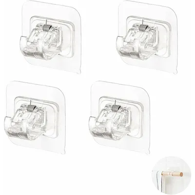 Image de Supports muraux sans perçage, crochets adhésifs pour rideaux, supports pour tringles à rideaux, barres adhésives pour rideaux (lot de 4)