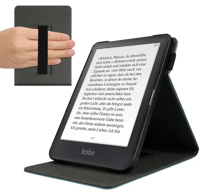 Produktbild von kwmobile Schutzhülle kompatibel mit Kobo Aura ONE - Hülle e-Reader mit Schlaufe Ständer - - Schwarz