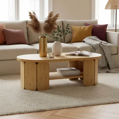 Image de Table basse en MDF effet bois beige - Oviala Molly