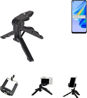Produktbild von K-S-Trade Stativ Tisch-Ständer Dreibein Handy-Stativ Ständer kompatibel mit Oppo Reno6 Lite Mini-Stativ Smartphone Tripod Handy-Stativ aus Plastik