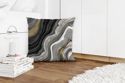 Produktbild von MuchoWow® Zierkissen Sofakissen Wohnzimmer Dekokissen 45x45 cm Marmor - Stein - Achat - Schwarz und Gold - Schlafpolster - Polster für das Sofa