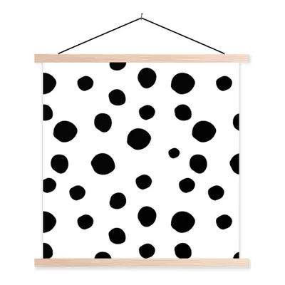 Produktbild von MuchoWow® Textilposter Schwarz - Weiß - Design - Punkte - Muster 40x40 cm mit holzfarbenen Rahmen - Posterleiste