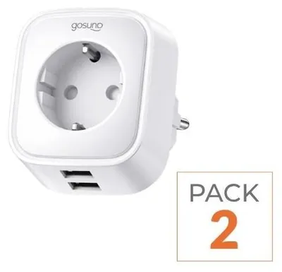 Image de Prise Connectée Intelligente WiFi 2.4GHz 16A Blanche + 2 Ports USB 2.1A (Lot de 2)