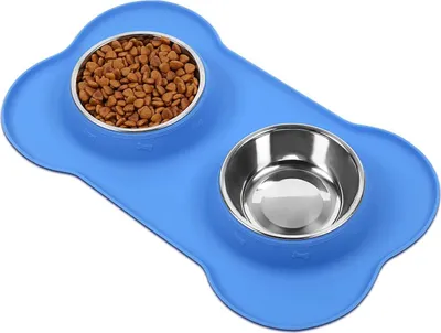 Image de Gamelle pour chien en acier inoxydable Double gamelle, Tapis en silicone antidérapant, Gris, 185ml x 2 chiots