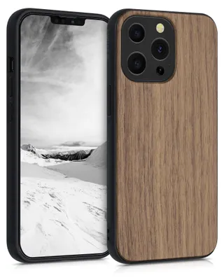 Produktbild von kwmobile Handyhülle für Apple iPhone 13 Pro Hülle Holz - Case mit TPU Bumper - Stoßfestes Hardcase - Schutzhülle Cover in Dunkelbraun