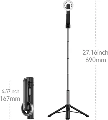 Produktbild von Telesin WS-22005 27,1-Zoll Mini Magnetic Selfie Stick Desktop Stativ mit Teleskopstange 5 Abschnitte 360 ° Rotatable Magnet Ring & Fernbedienung kompatibler iPhone 15/13/12 Smartphone