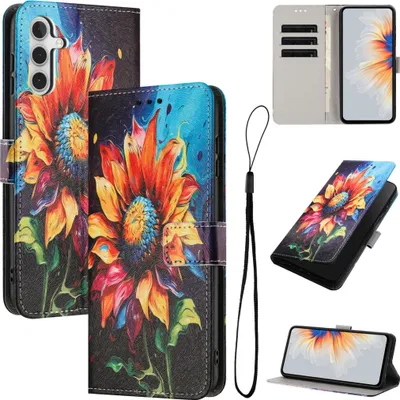 Image de Étui de protection à rabat pour Samsung Galaxy A57 5G en similicuir, motif papillon