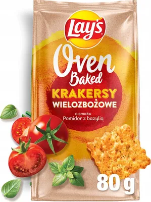 Zdjęcie produktu dla Lay's Oven Baked Krakersy wielozbożowe pomidor z bazylią 80g