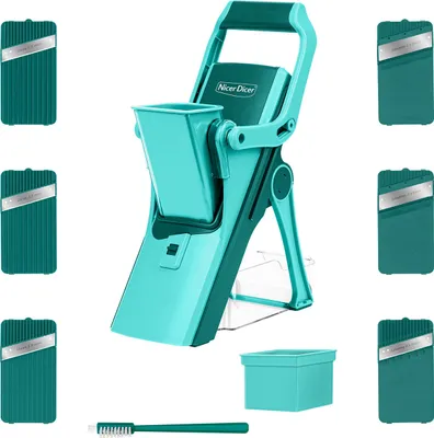 Produktbild von Genius Nicer Dicer Mando Gemüseschneider 12-tlg., Gemüsehobel manuell mit Aufbewahrungsbox 6 Einsätze Salatschneider für Scheiben Julienne, Mandoline