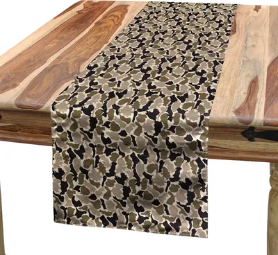 Produktbild von ABAKUHAUS Tarnen Tischläufer, Kontinuierliche Muster mit abstrakten Spots in Erdtönen, 40 x 225 cm, Warm Taupe Sepia