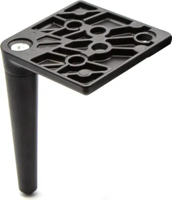 A black furniture leg with a mounting plate, shown against a white background.