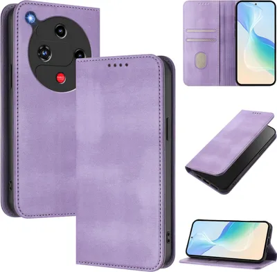 Obrázek produktu pro Pouzdro pro ZTE Nubia Focus 2, vintage kožené pouzdro s RFID ochranou, přihrádkami na karty, stojánkem Fialový