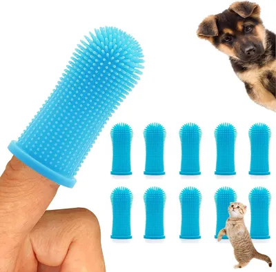 Produktbild von 10 Stück Zahnbürste Hund, 360º Hunde Finger Zahnbürste Katze, Silikon Haustiere Zähne Reinigung Zahnbürste Kit für Hunde, Welpen, Katzen & Kleine Haustiere Zahnpflege