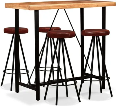 Produktbild von Bar-Set 5-tlg. Akazie Massivholz und Echtleder