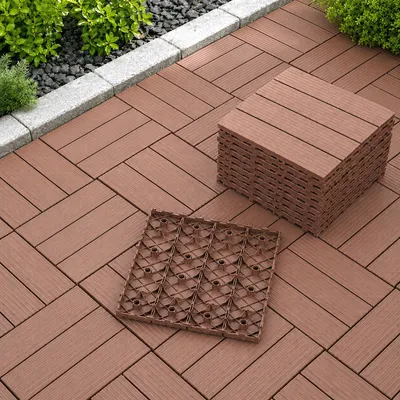 Produktbild von 44 Stück PVC Terrassenfliesen 30x30x2 cm, ca. 4 m², Klicksystem, wetterfest, rutschfest, wasserabweisend, für Balkon, Terrasse und Garten