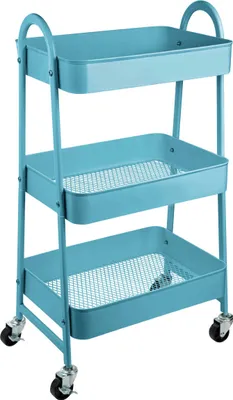 Produktbild von ONVAYA® Servierwagen Silvio | Beistellwagen | blau | 30,5 x 45 x 77 cm | 3 Fächer | Multifunktionswagen | Transportwagen | Allzweckwagen | Küchentrolley | Nischenregal